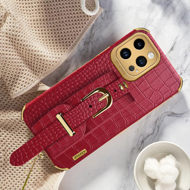 Crocodile Texture Protective Case for iPhone 14 Pro Max Electroplating Phone Case with Hand Strap Kickstand Crocodile Texture Protective Case for iPhone 14 Pro Max Electroplating Phone Case with Hand Strap Kickstand